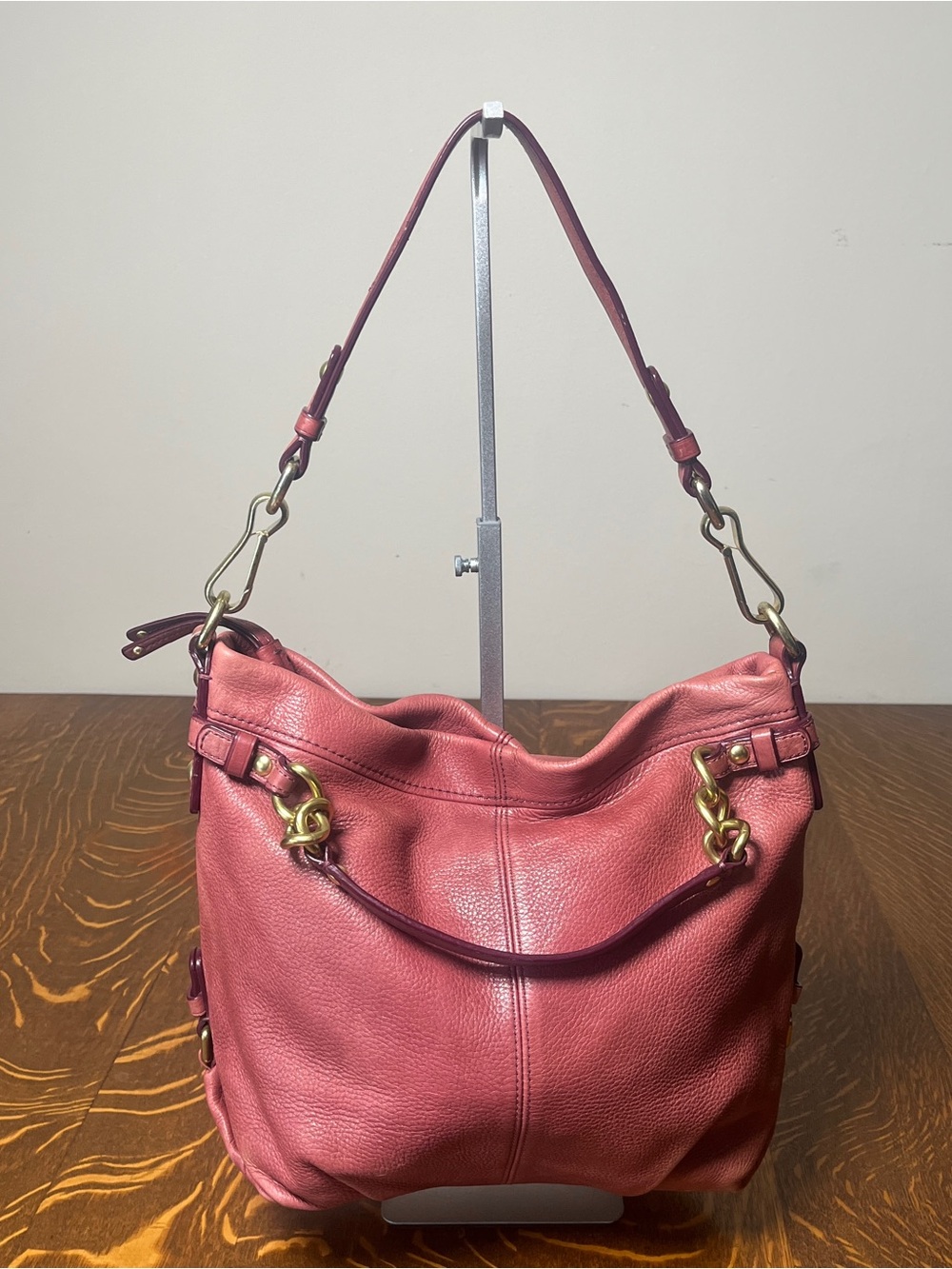 Coach Brooke Limited Edition Rose PinPebbled Leather Shoulder Bag with Brass